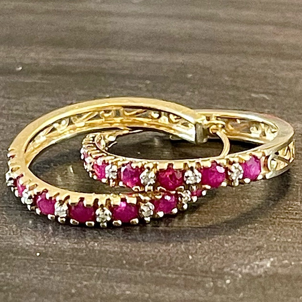 Ruby and diamond hoop earrings